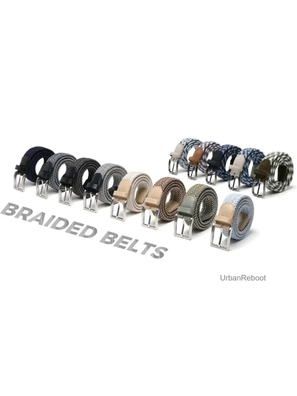 Men's Stretch Braided Elastic Golf Belt, No-Hole Adjustable, Metal Buckle -